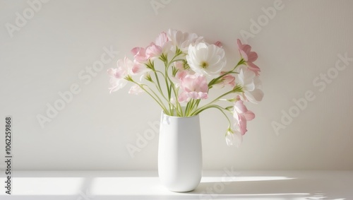 A beautiful vase filled with fresh pink and white flowers.