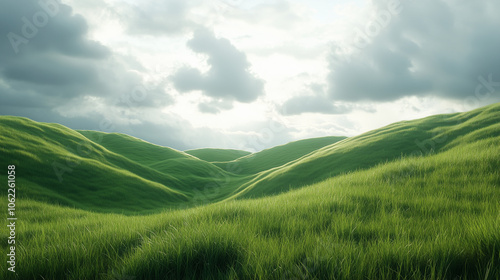 Irish countryside rolling green hills. Rolling Green Hills under Blue Sky with White Clouds