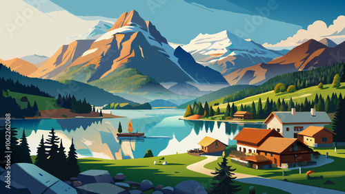 Arnisee with Swiss Alps. Arnisee is a reservoir in the Canton of Uri, Switzerland, Europe