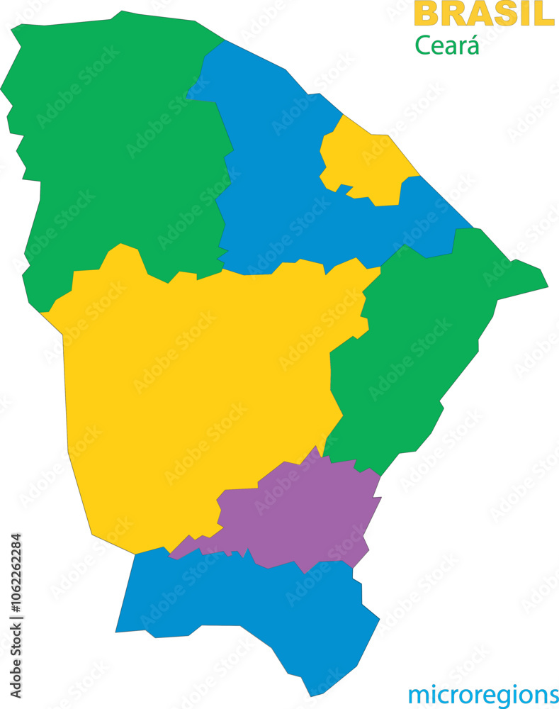 Obraz premium Map of the territory of the state of Ceara with divisions by highlighted mesoregions, vector with simple lines of political divisions