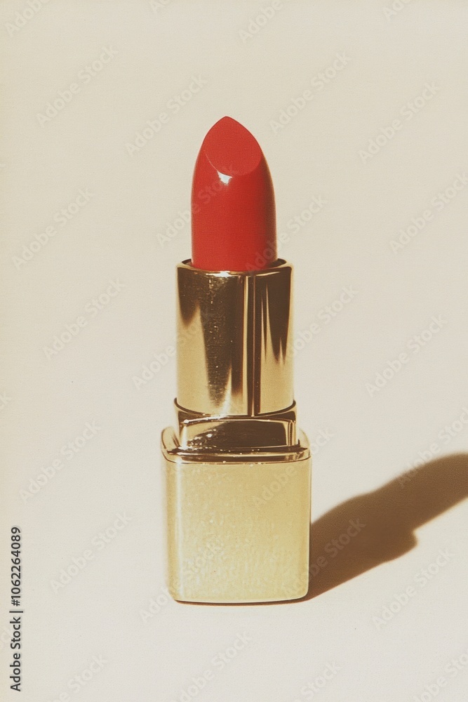 Vintage aesthetic red lipstick in a gold tube case