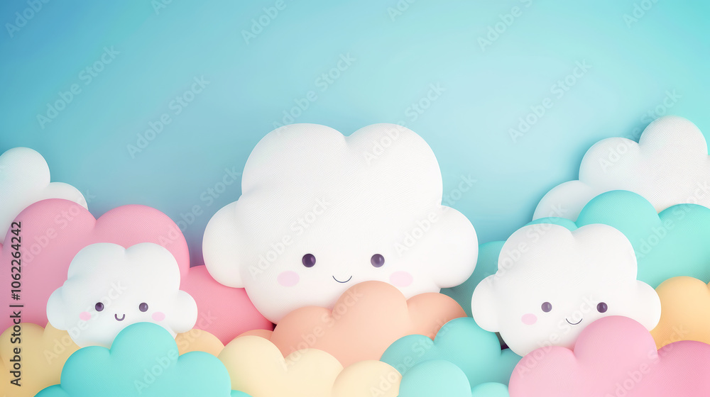 Cheerful Pastel Clouds with Adorable Expressions Cheerful Pastel Clouds with Adorable Expressions