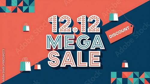 12.12 Mega Sale Announcement with Shopping Bags and Discount Tag