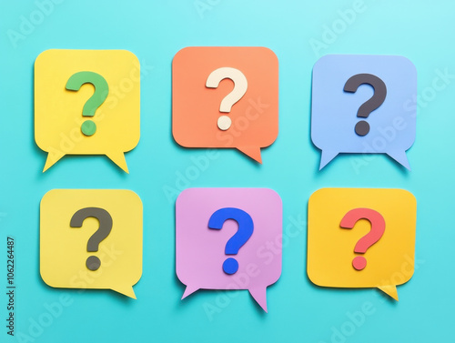 Colorful question marks in speech bubbles make an engaging background for creative projects