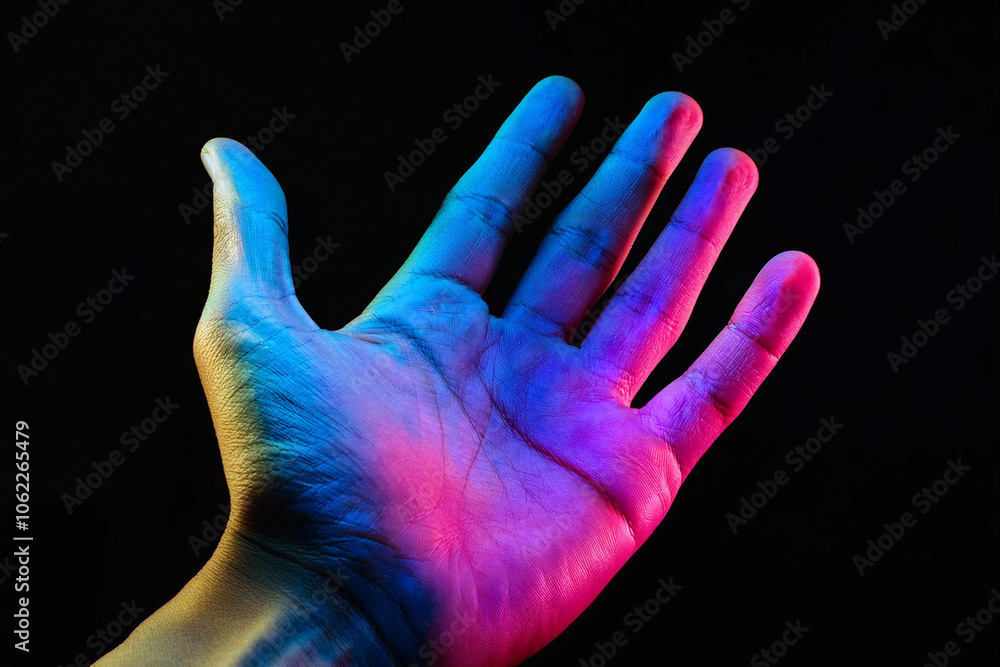 Two hands showing a sale advertisement copy space and black background with burst of colors with colorful glitter style Two hands showing a sale advertisement copy space and black background with burst of colors with colorful glitter style