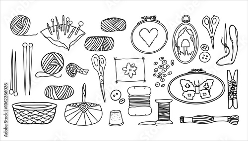 Needlework doodle tools clip art vector artwork