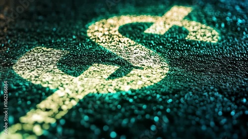A gold dollar sign is illuminated on a dark teal background