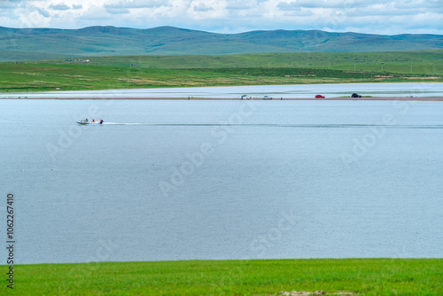 Fototapeta Naklejka Na Ścianę i Meble -  Ogii Lake, a freshwater lake in eastern Arkhangai, in central Mongolia, well known for its fish and for birdlife, Mongolia