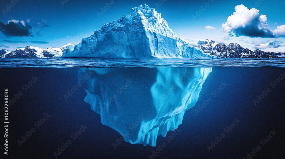 blue iceberg half submerged in ocean water blue iceberg half submerged in ocean water