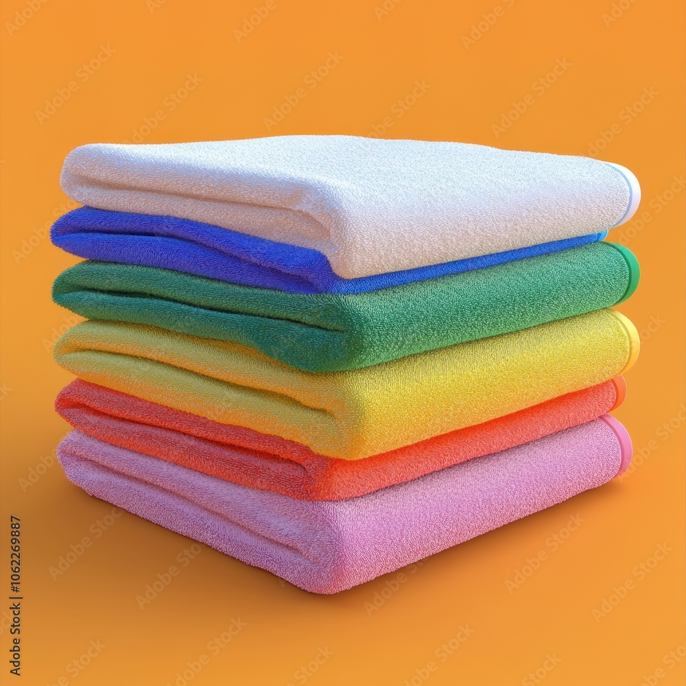 Vibrant Towel Stack on Bright Orange Background Vibrant Towel Stack on Bright Orange Background