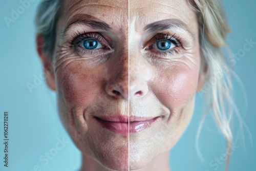 Detailed close-up of a Caucasian elderly woman s eye, highlighting the textures and wrinkles around the eye area.