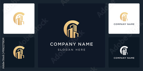 Unique letter C building logo and icon editable
