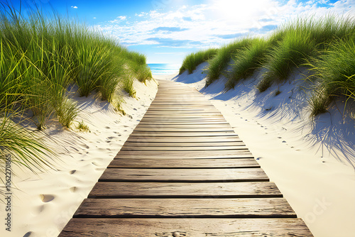 A wooden path to the beach, Generated by ai photo