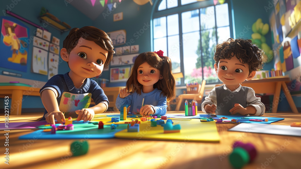 Fototapeta premium Capture the fun, educational spirit of kindergarten, where children feel free to explore, learn, and make friends in a safe and nurturing environment