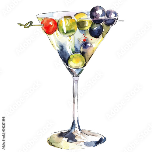 A watercolor vector of Martini, isolated on a white background.