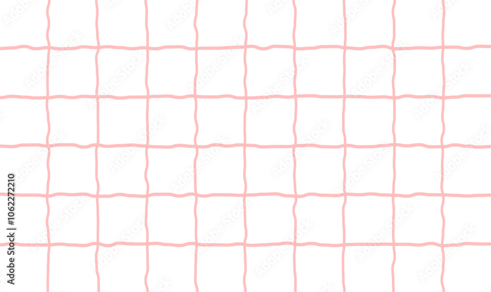 Naklejka premium ラフなチェック柄(ピンク)、手描き、グラフチェック、ラインチェック、方眼、背景素材