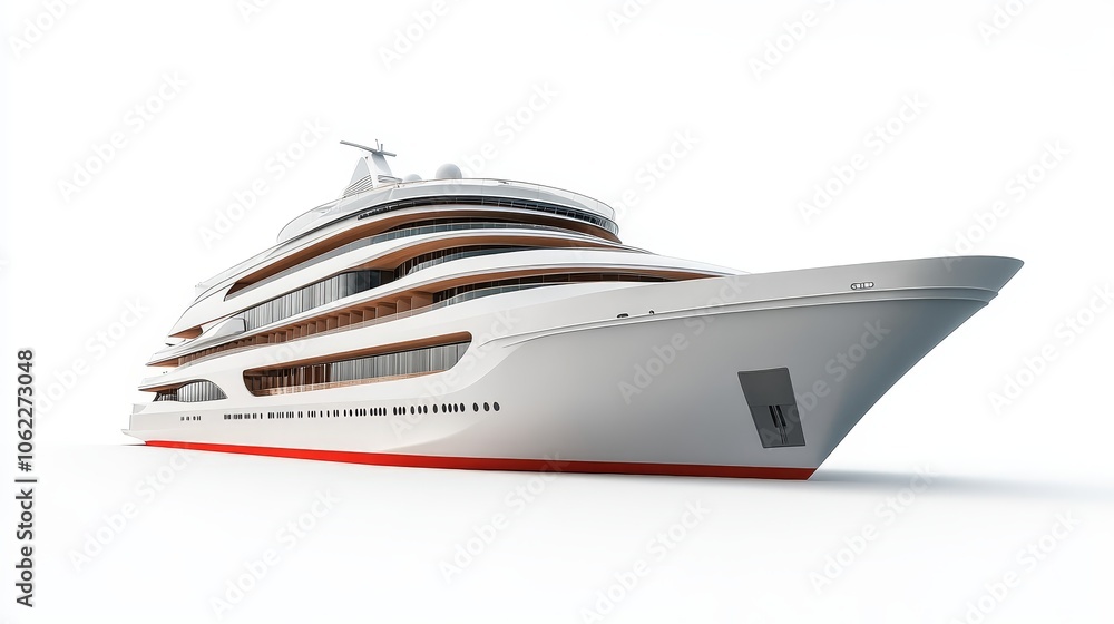 A pristine white modern luxury cruise ship with a sleek design, showcasing its elegant profile against a clean white background. This vessel embodies luxury travel, offering a sophisticated and comfor A pristine white modern luxury cruise ship with a sleek design, showcasing its elegant profile against a clean white background. This vessel embodies luxury travel, offering a sophisticated and comfor