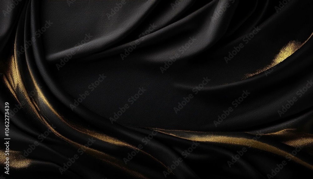 Obraz premium Elegant black fabric with gold accents. Perfect for a luxurious background or design.