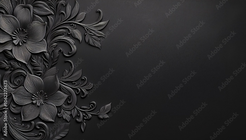 Intricate black and white floral design on a dark background. Intricate black and white floral design on a dark background.