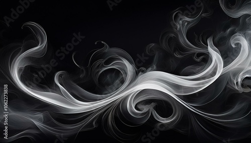 Abstract swirls of white smoke on a black background.