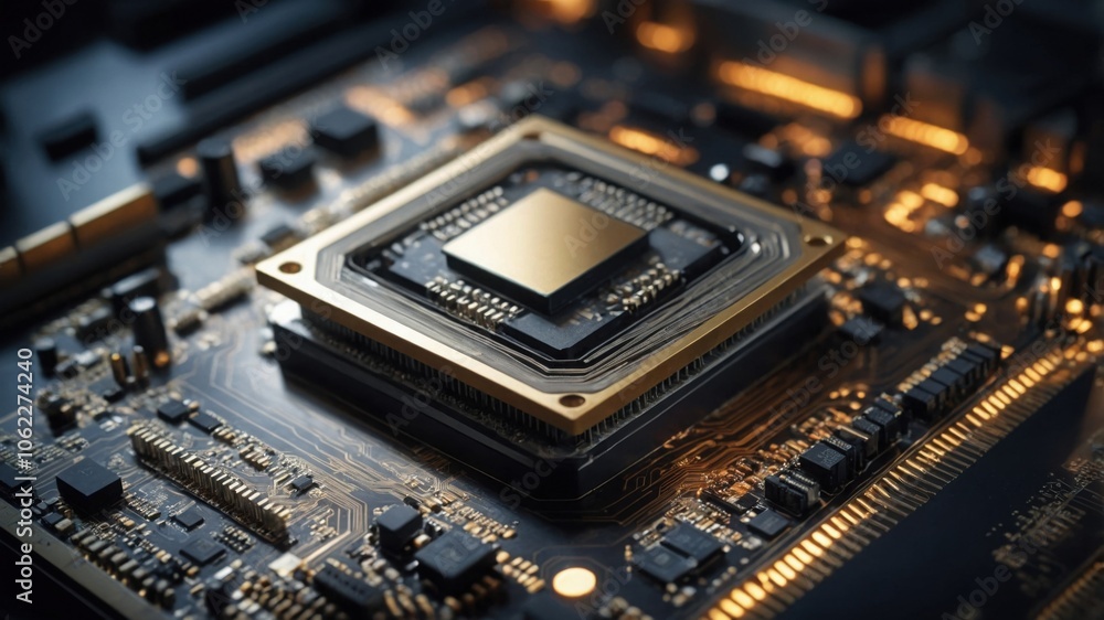 Fototapeta premium Advanced Technology Concept Visualization of Motherboard CPU Processor Microchip Starting Artificial Intelligence Digitalization Process of Data Computing and Processing.Digital Lines of Informatio
