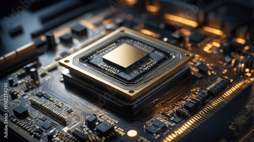 Advanced Technology Concept Visualization of Motherboard CPU Processor Microchip Starting Artificial Intelligence Digitalization Process of Data Computing and Processing.Digital Lines of Informatio