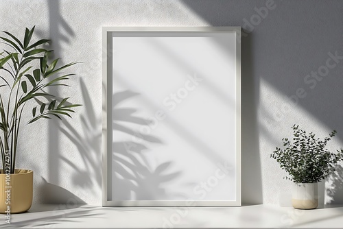 Wallpaper Mural A modern minimalist white picture frame, isolated PNG file with a shadow on a transparent background. Torontodigital.ca