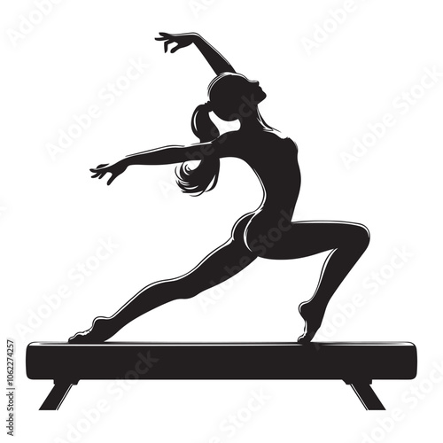   gymnast on balance beam silhouette vector black color white background 