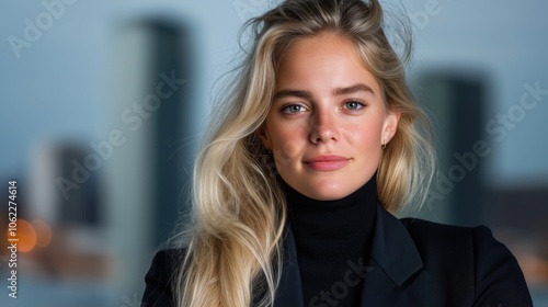 A beautiful blonde caucasian european woman in suit, businesswoman.