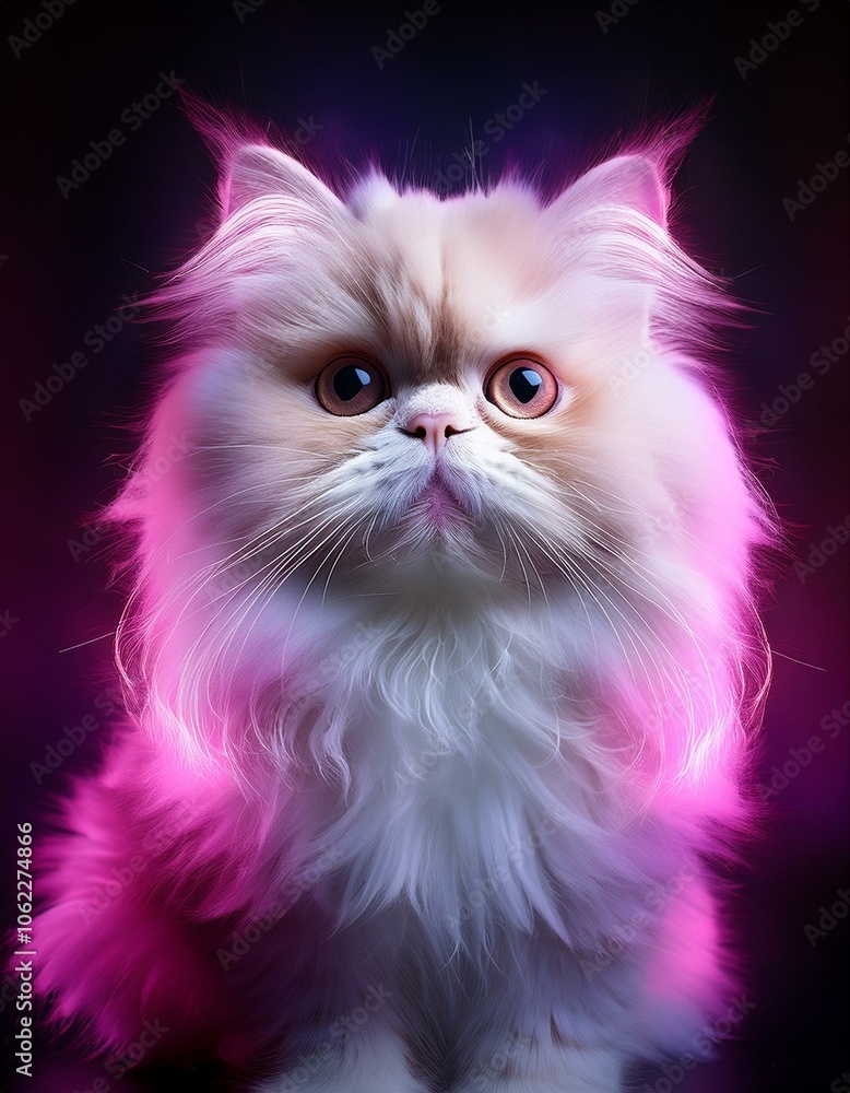 A fluffy white cat with pink highlights looks directly at the camera with large, curious eyes. A fluffy white cat with pink highlights looks directly at the camera with large, curious eyes.