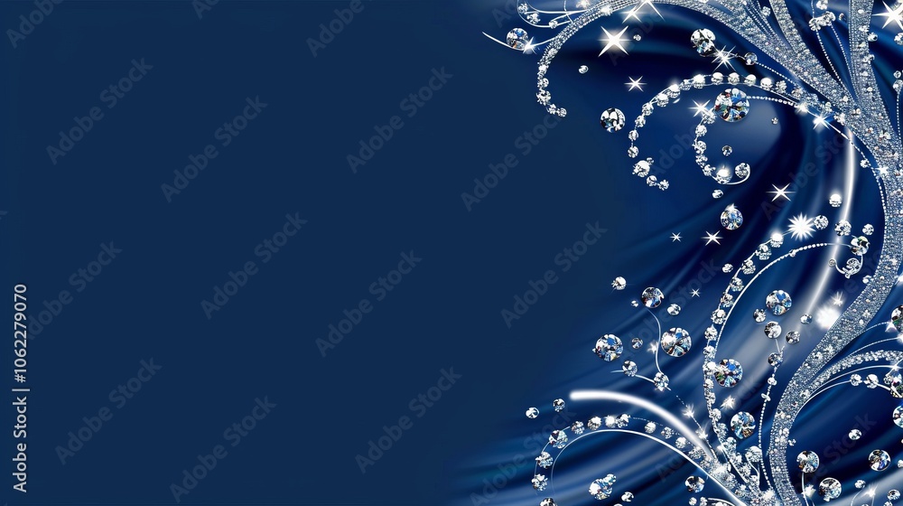 Swirling rhinestone pattern on dark blue background, luxurious sparkling decoration. Swirling rhinestone pattern on dark blue background, luxurious sparkling decoration.