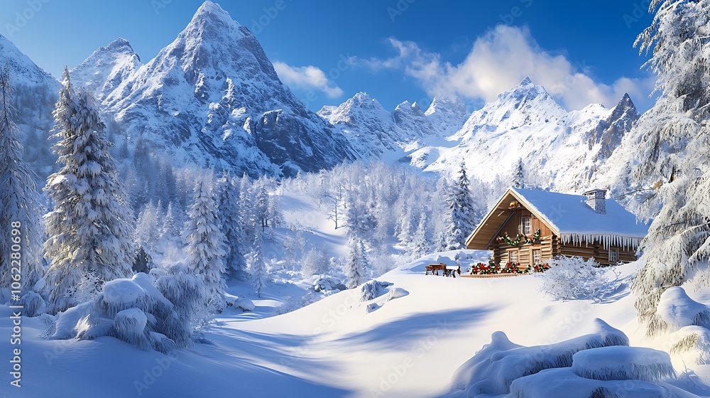 Snowy mountain landscape with a clear blue sky Snowy mountain landscape with a clear blue sky