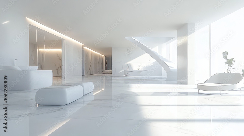 Obraz premium A spacious and luxurious white villa with a modern and minimalist architectural design
