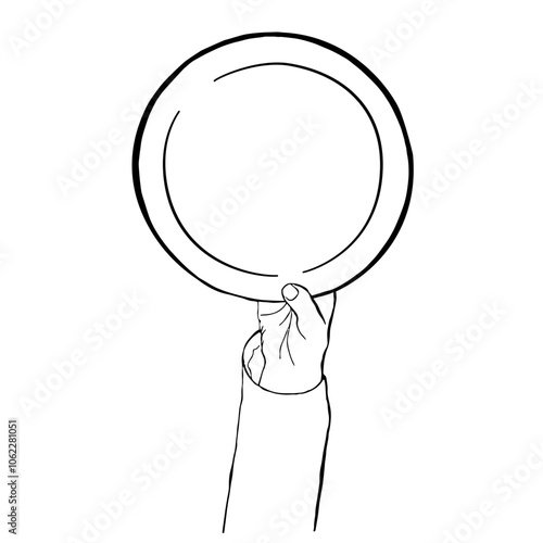 Cook Hand Holding Plate. Preparation Gesture Line Vector Illustration