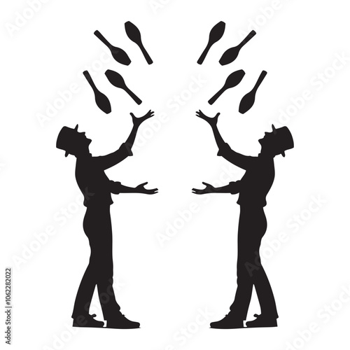 Street performer juggling silhouette vector art black color design and solid white background 