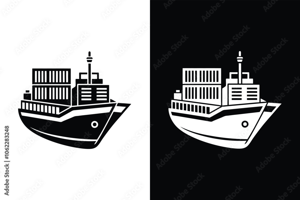 Fototapeta premium Cargo ship icon on White Background Vector Art Illustration on white background.