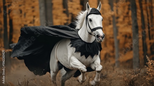 Magical White Horse in Enchanting Forest Setting photo