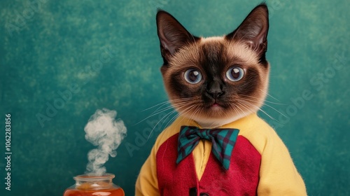 Siamese Cat Dressed as Witch for Halloween Celebration photo