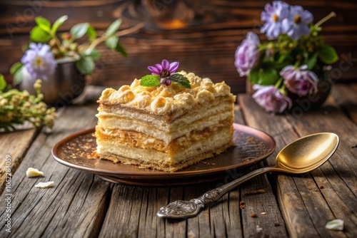 Wallpaper Mural Vintage Napoleon Cake with Floral Decoration and Spoon Torontodigital.ca