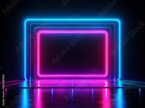 Neon Frame with Pink and Blue Light Lines