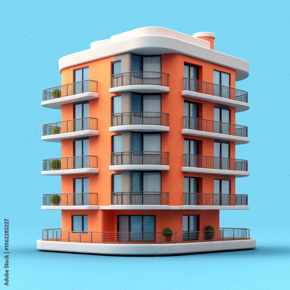 Modern Residential Apartment Building with Balconies and Balustrades Modern Residential Apartment Building with Balconies and Balustrades