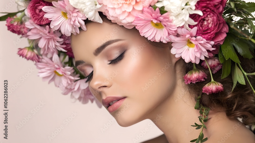 portrait of a woman with flowers portrait of a woman with flowers