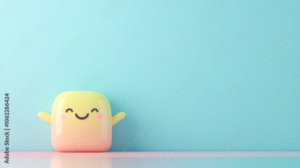 Cute yellow smiling character on a blue background Cute yellow smiling character on a blue background