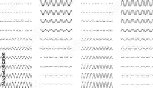 Set of seamless wavy - curvy and zigzag - criss cross horizontal lines. Vector Graphic design elements