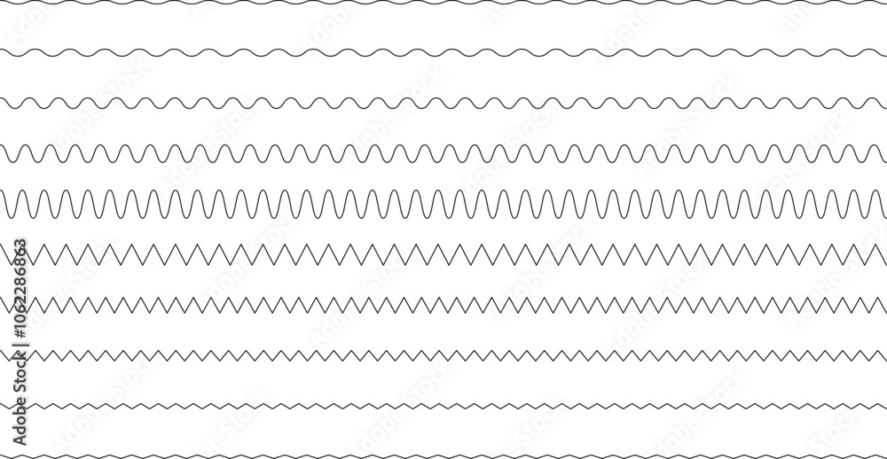 Set of seamless wavy - curvy and zigzag - criss cross horizontal lines. Vector Graphic design elements Set of seamless wavy - curvy and zigzag - criss cross horizontal lines. Vector Graphic design elements