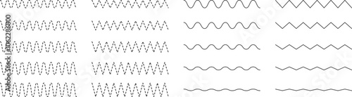 Set of seamless wavy - curvy and zigzag - criss cross horizontal lines. Vector Graphic design elements