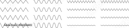 Set of seamless wavy - curvy and zigzag - criss cross horizontal lines. Vector Graphic design elements