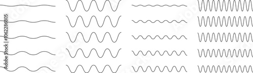 Set of seamless wavy - curvy and zigzag - criss cross horizontal lines. Vector Graphic design elements