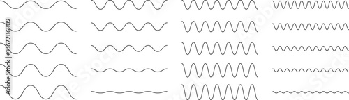 Set of seamless wavy - curvy and zigzag - criss cross horizontal lines. Vector Graphic design elements