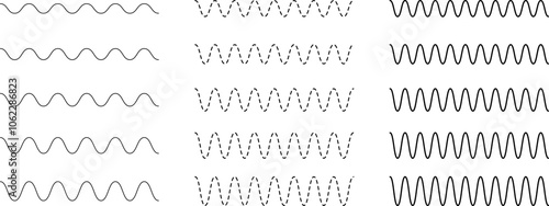 Set of seamless wavy - curvy and zigzag - criss cross horizontal lines. Vector Graphic design elements